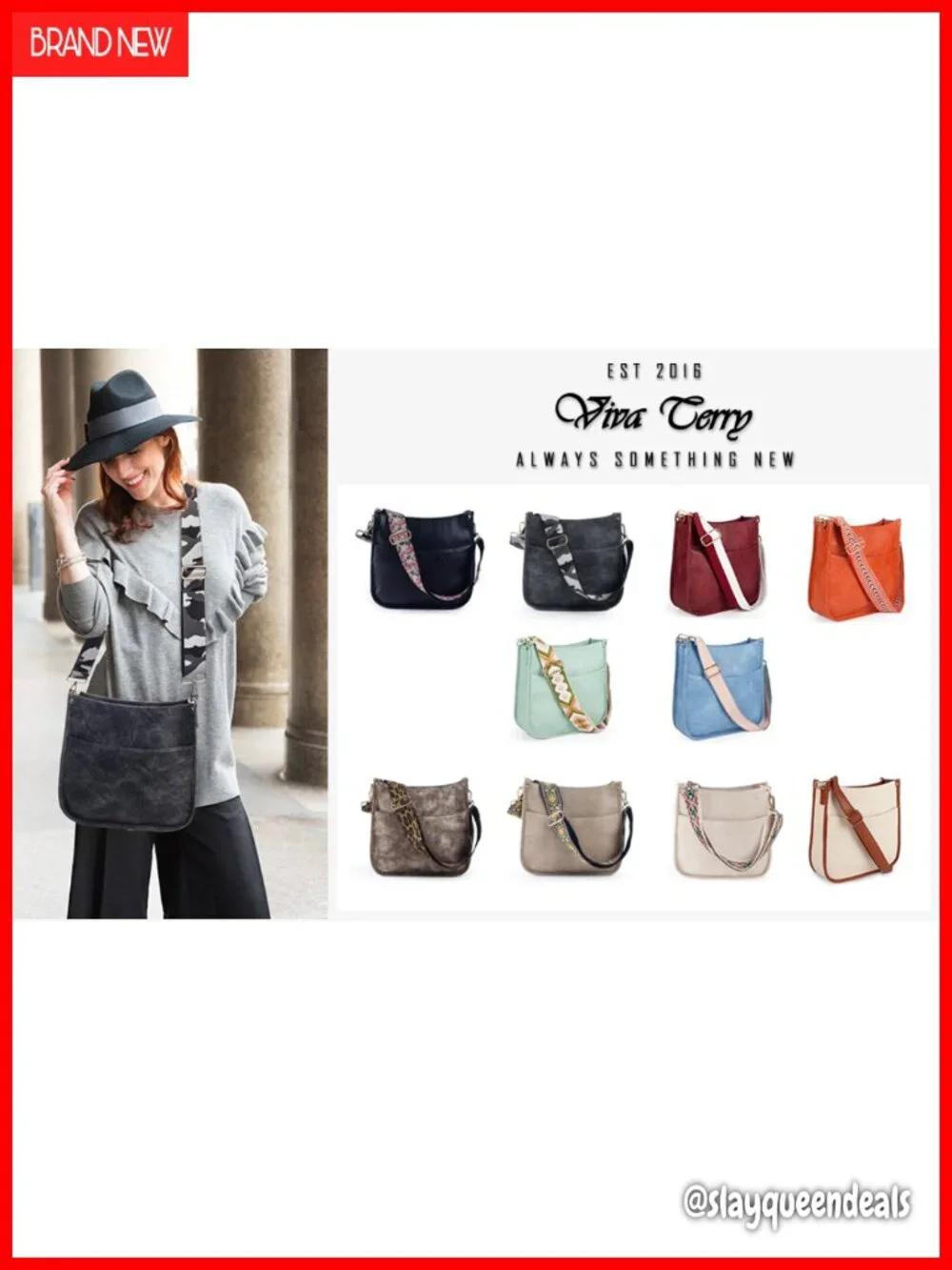 Viva Terry Wide Guitar Strap Multi-Pocket Hobo Bag Faux Leather Crossbody